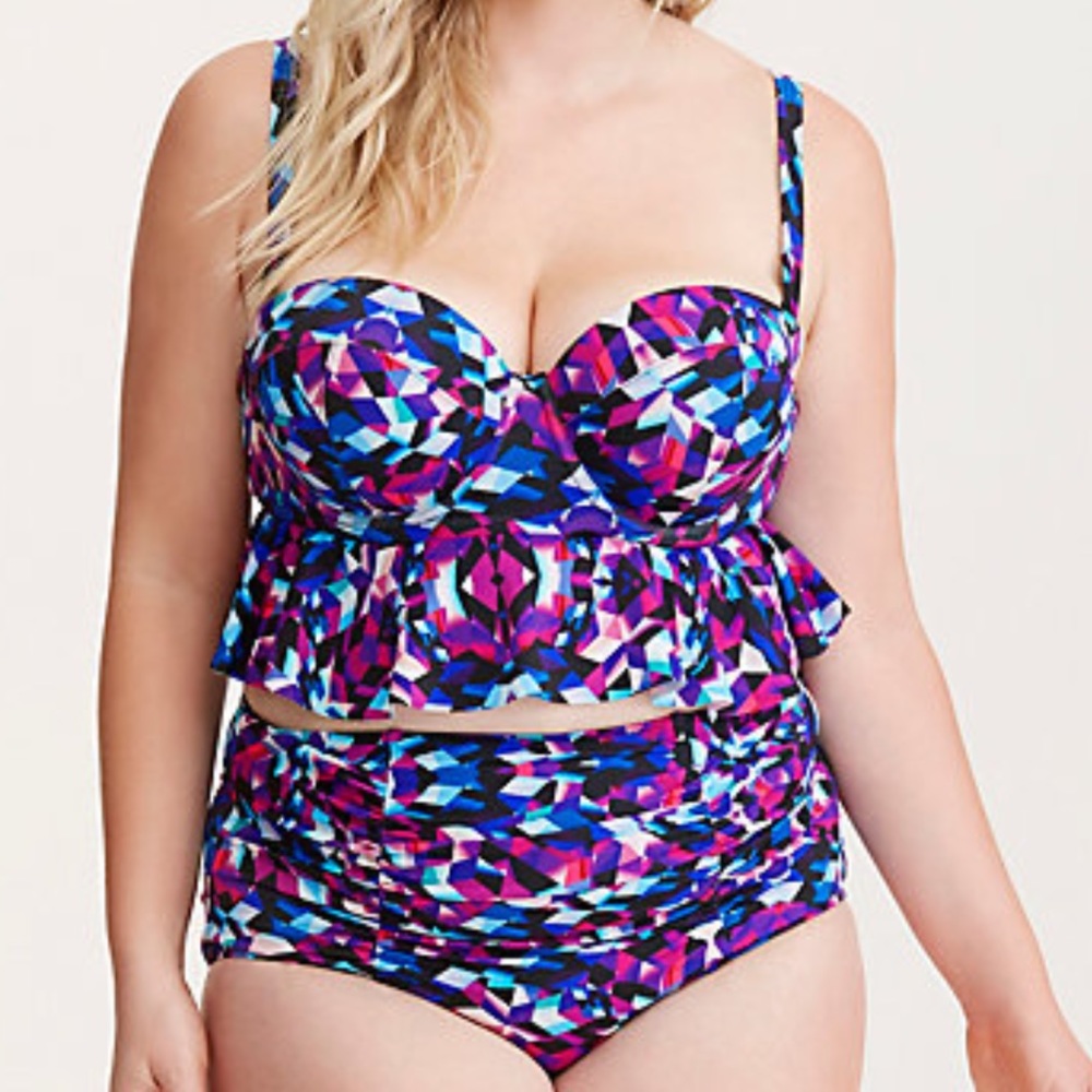Torrid Geo Peplum Bikini Top &High Waisted Bottom