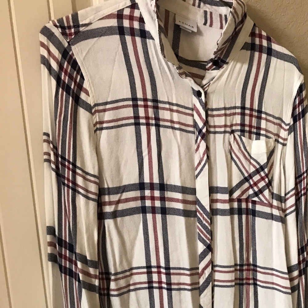 Red white and blue button up