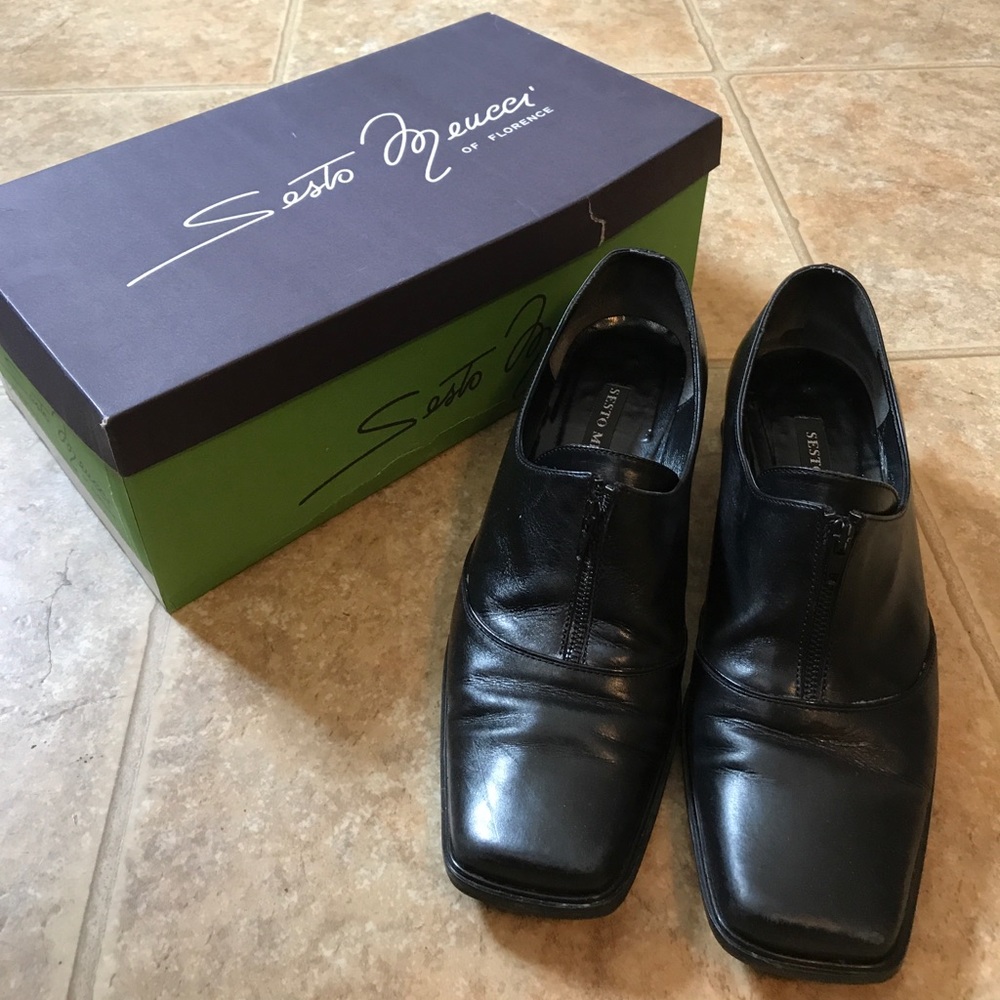Sesto Meucci Black Leather Shoes Zip Closure