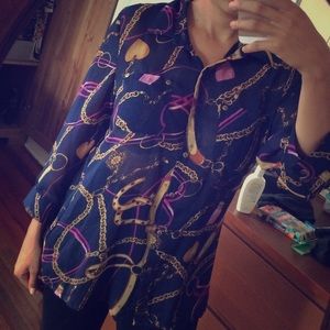 Navy Top with Gold Chains Print