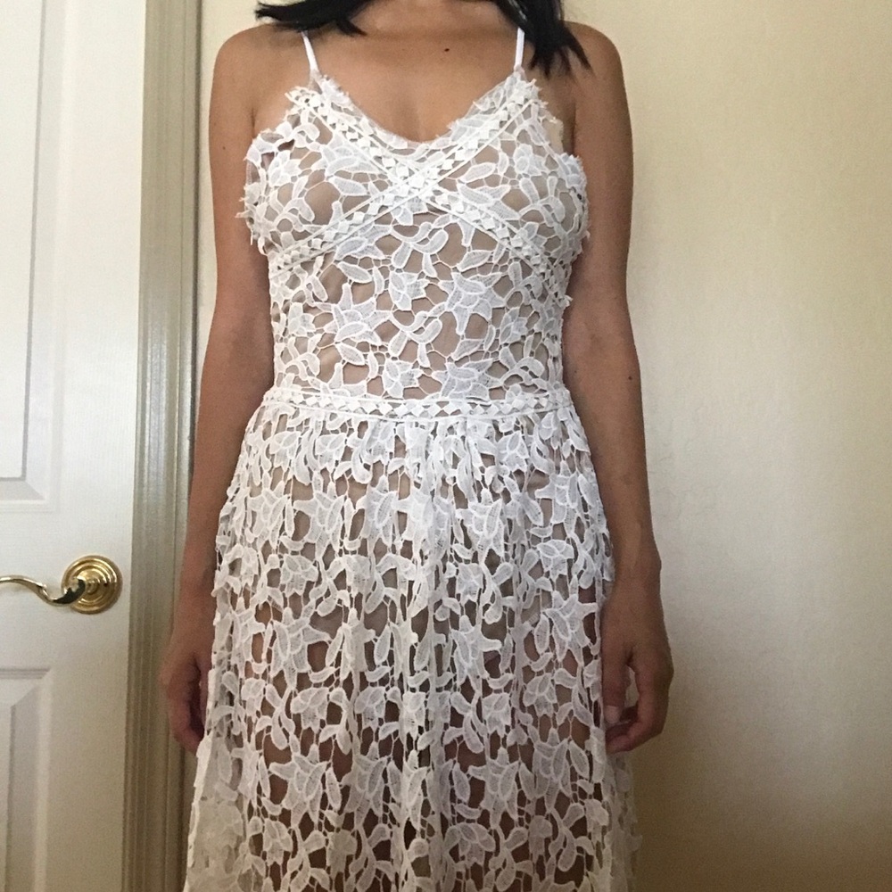 White Lace Dress with Nude Lining. Sz S