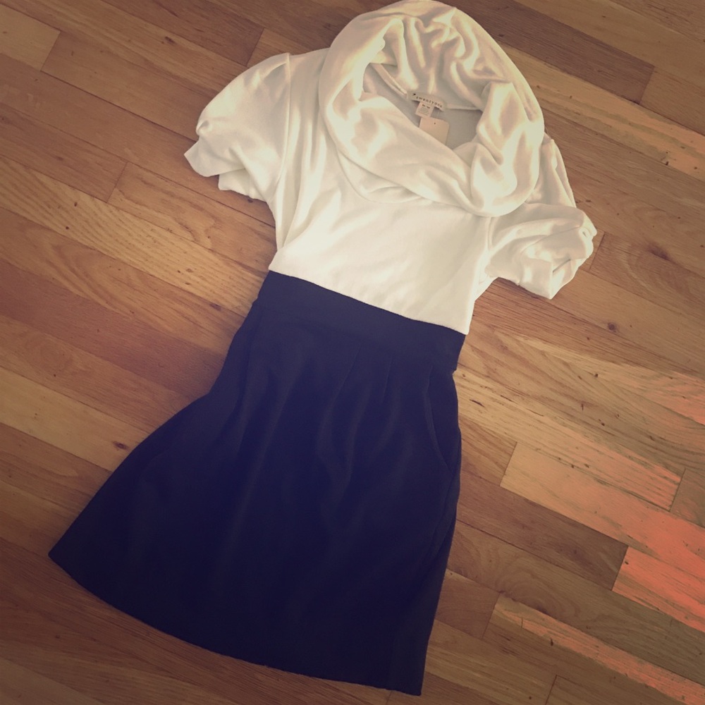 Cowel neck black and white dress