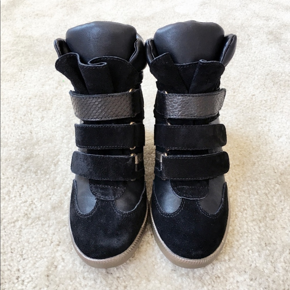 BCBG Anthony Wedge Sneakers Black Women Size 7