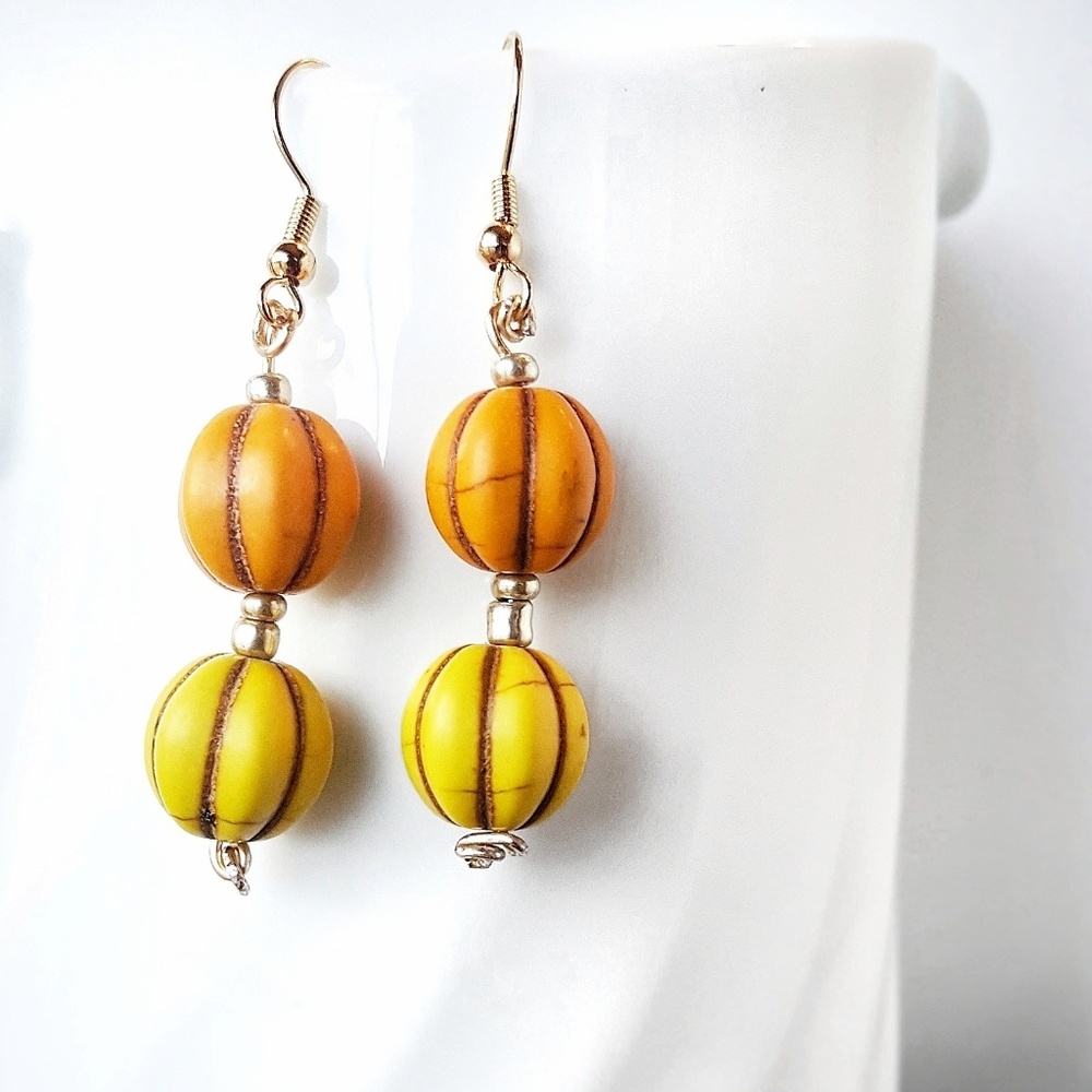 Fall Pumkin Earrings, Stone Earrings,
