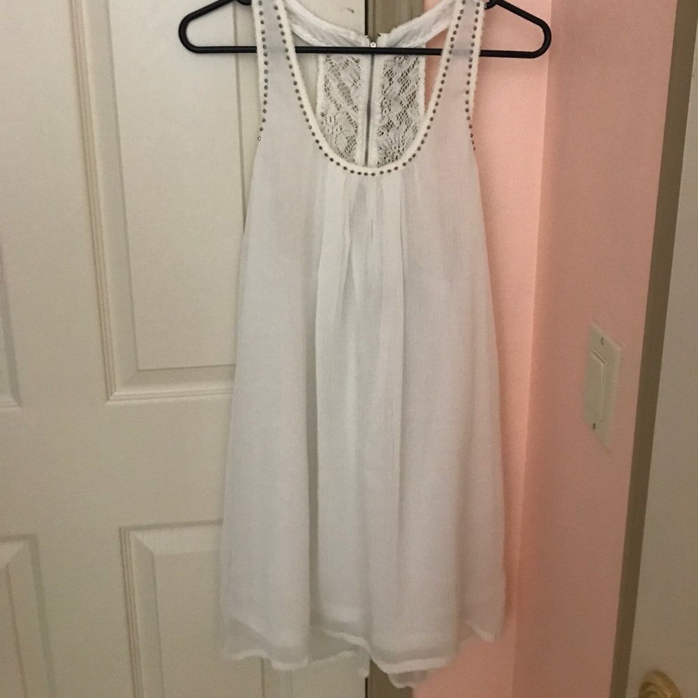 White Lace and Studded Tunic with Tie. Sz L