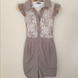 Button down & lace tie back romper size S