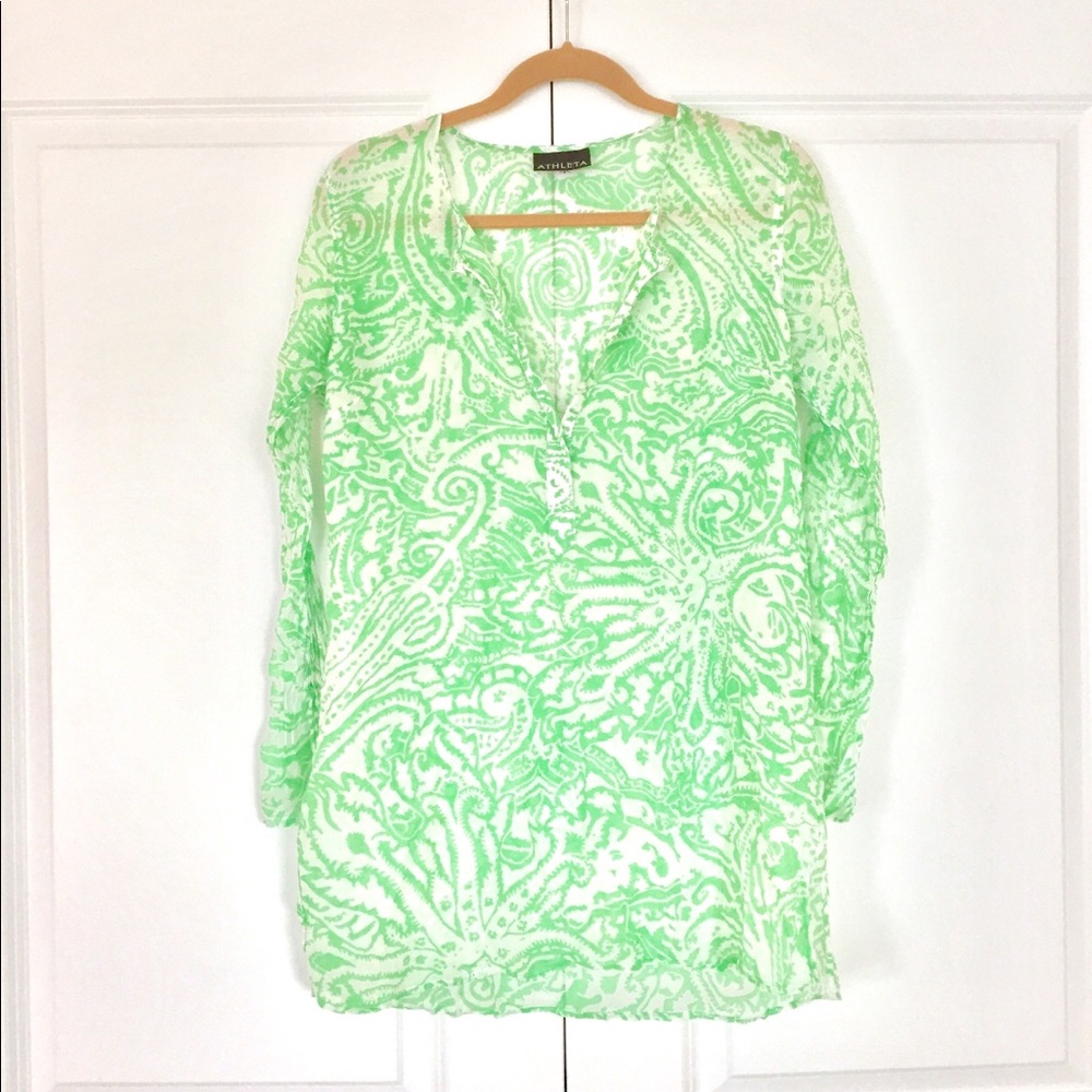 Athleta Green & White Pattern Beach Coverup