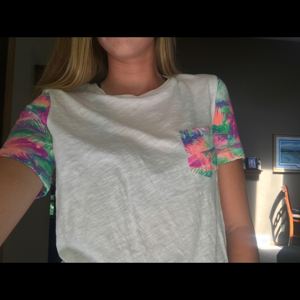 VS PINK white &a neon tropical tee