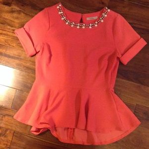 Embellished Neckline Peplum Top