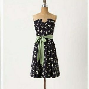 Navy blue Anthropologie dress with bird print