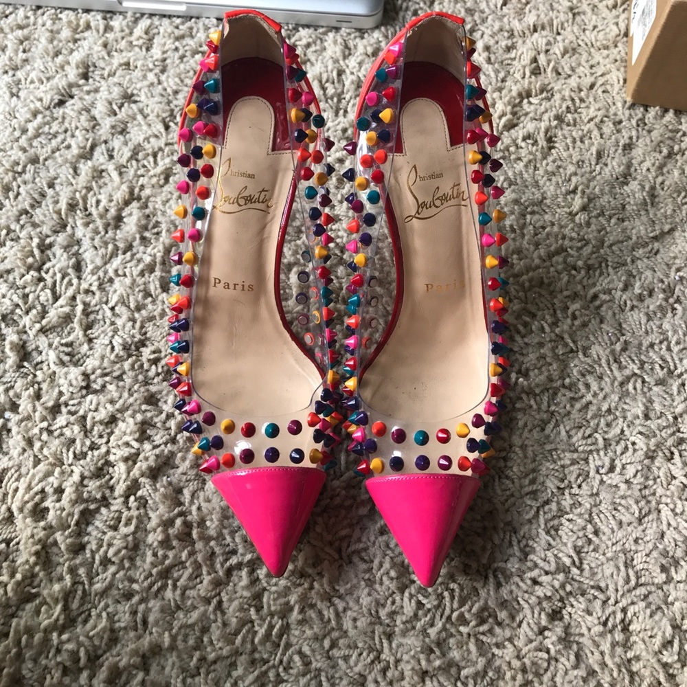 Christian Louboutin Spike Me PVC Pink Cap Toe.