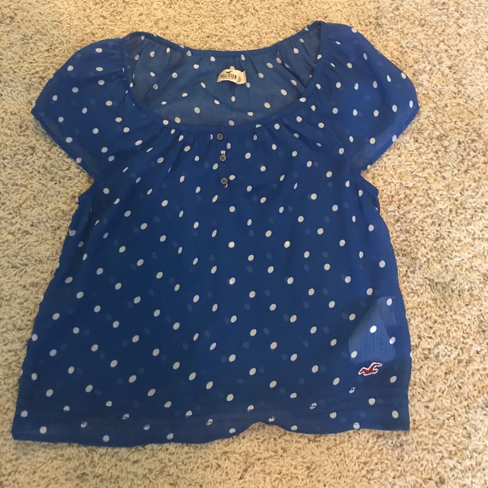 Royal blue top with white polka dots