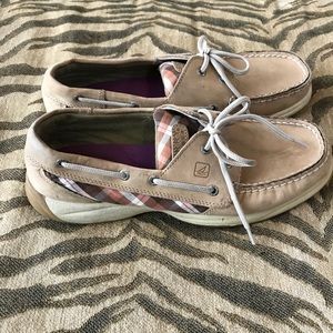 Women's Sperry Topsiders with plaid embellishment