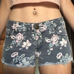 Floral denim shorts