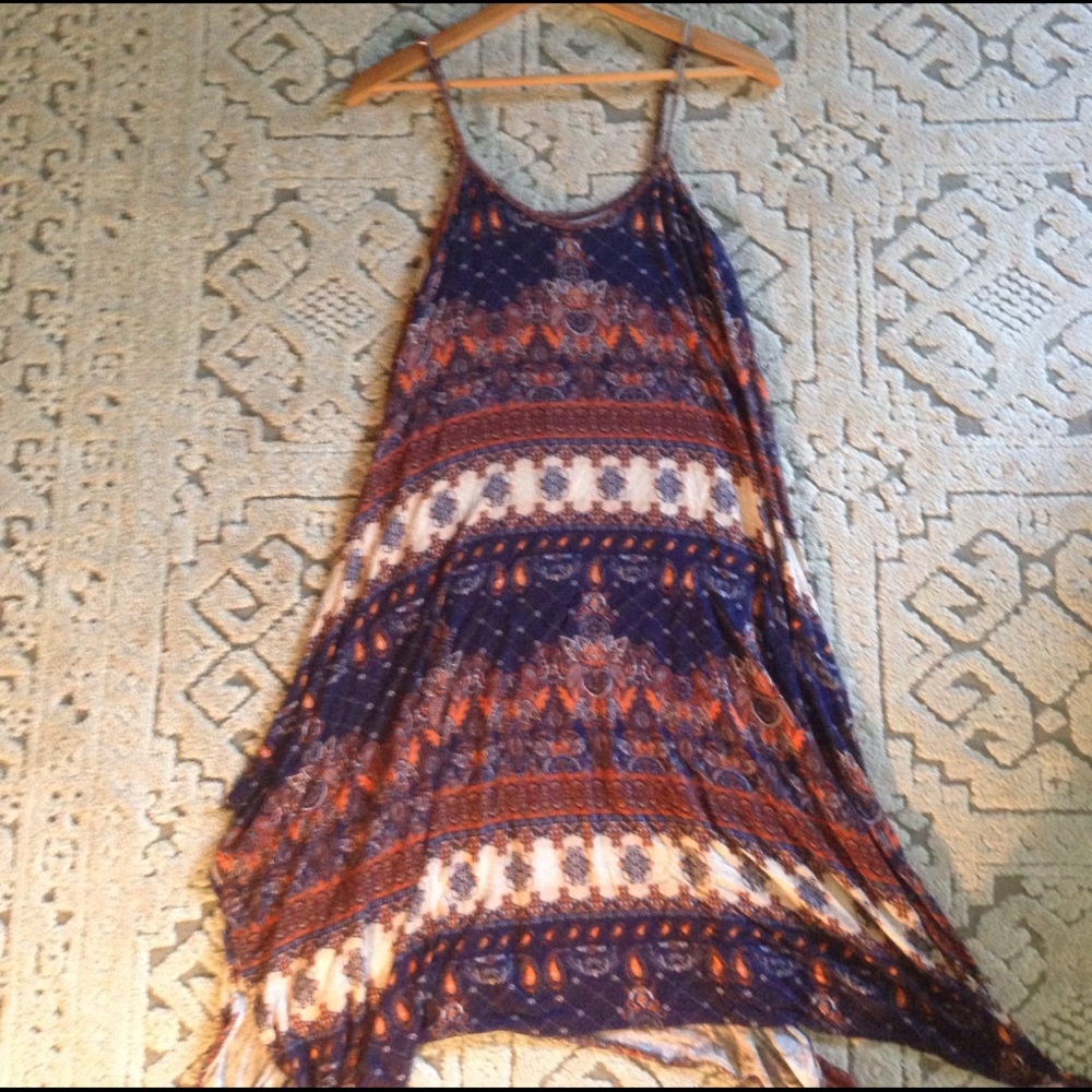 Navy & orange print boho dress from boutique (M)