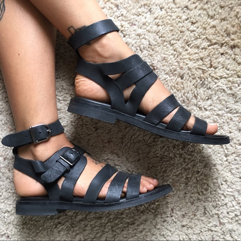 Topshop soft leather black strappy sandals