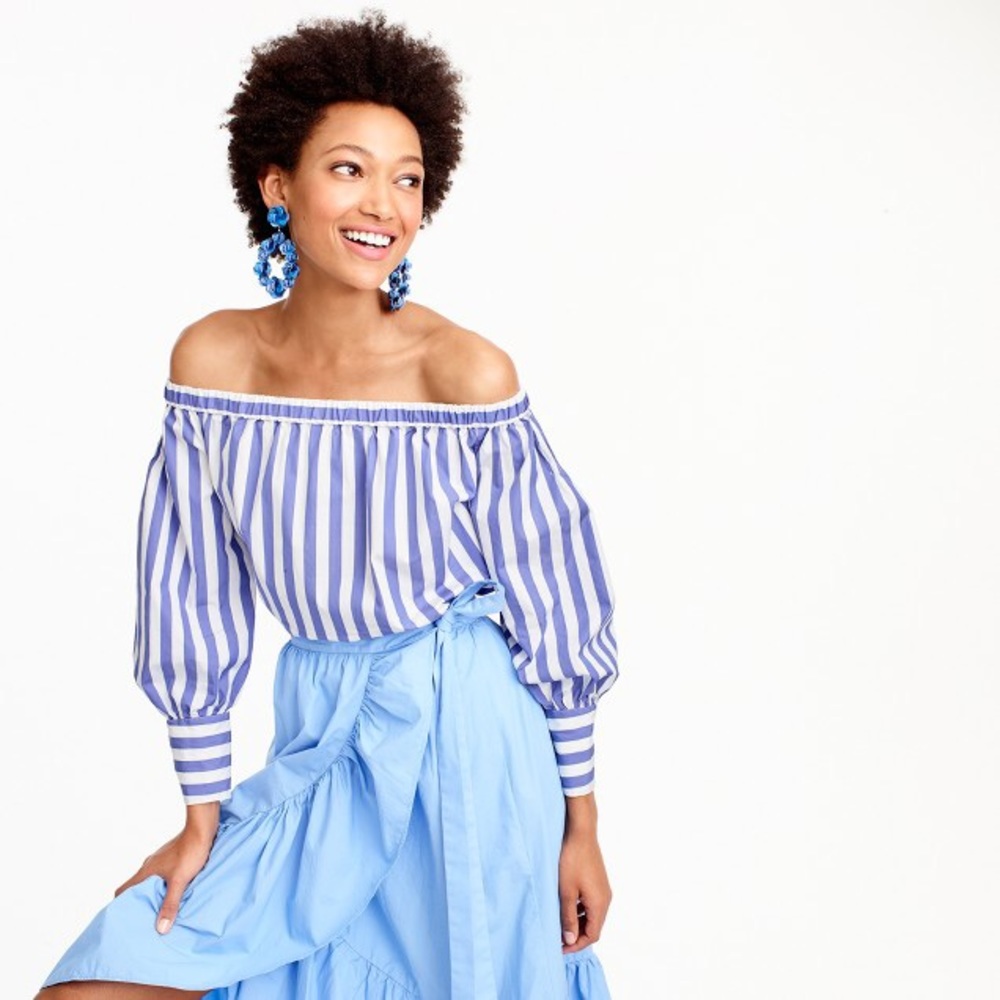 J. C R E W  Off Shoulders Striped  long Sleeve Top