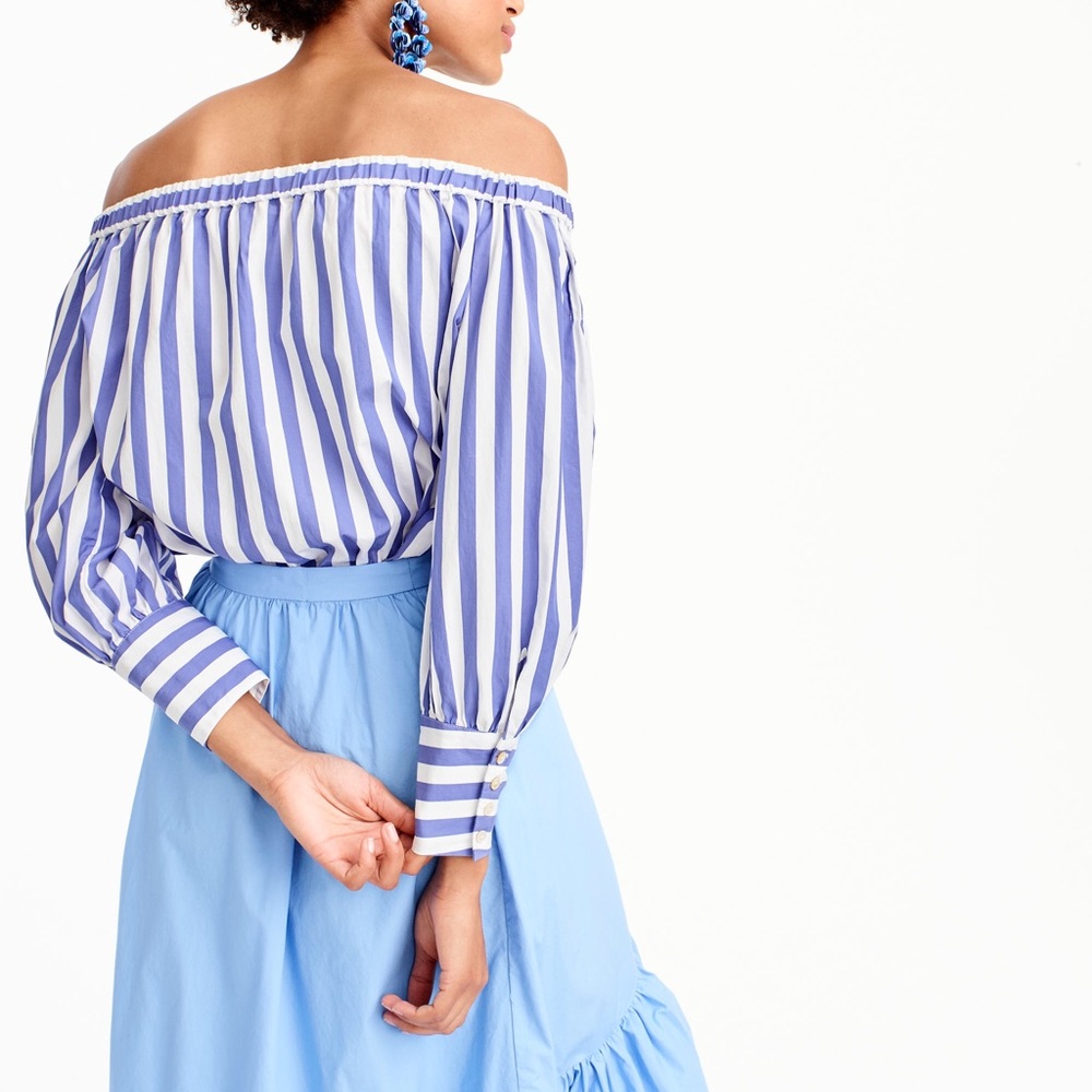 J. C R E W Off Shoulders Striped long Sleeve Top - Picture 2 of 2
