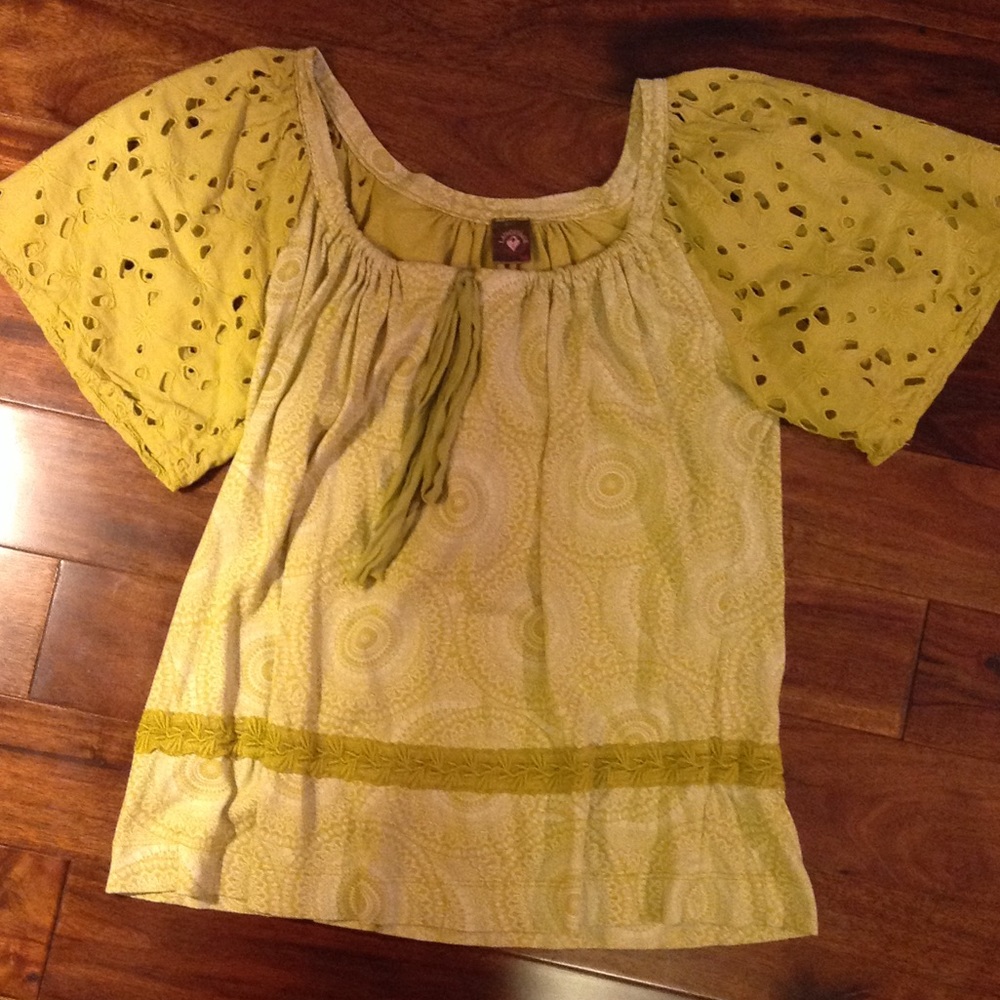 Chartreuse Eyelet Sleeve Top