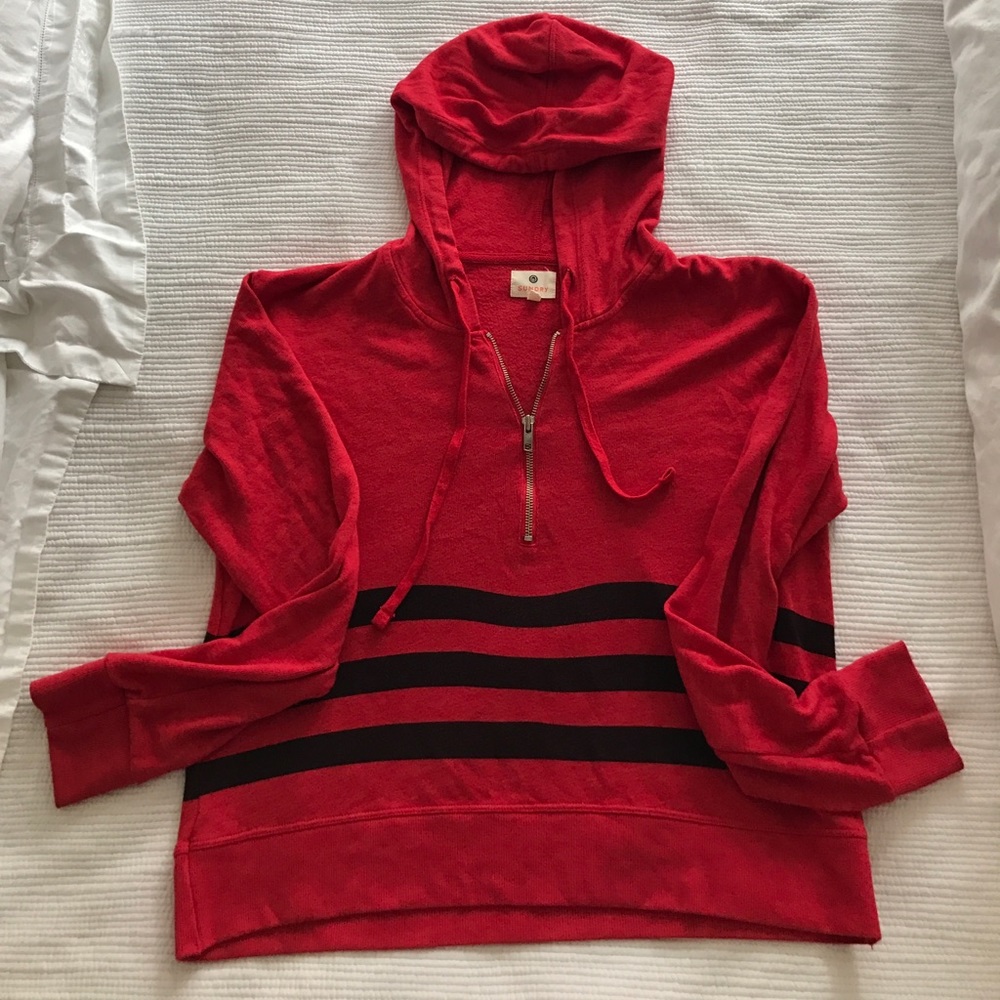Sundry Red Cotton Zip Hoodie