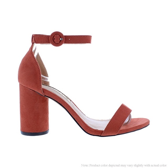 Liliana Cinnamon Red Faux Suede Round Heels - Picture 2 of 2