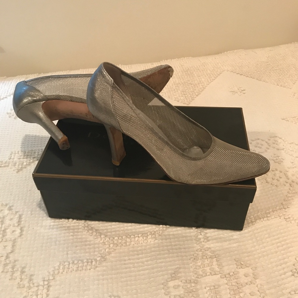 Vintage Donna Karan silver mesh and leather heels