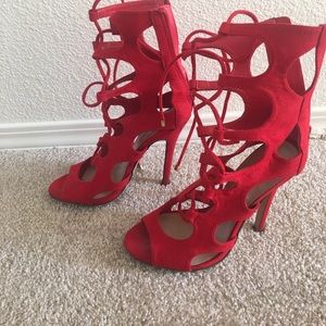 Red laced up heels
