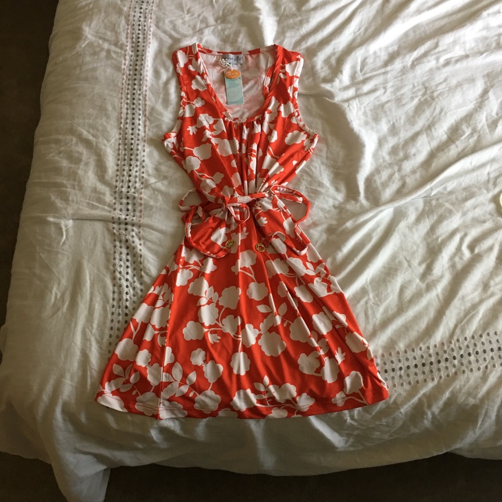 NWT mud pie beach to bar  orange and white dress