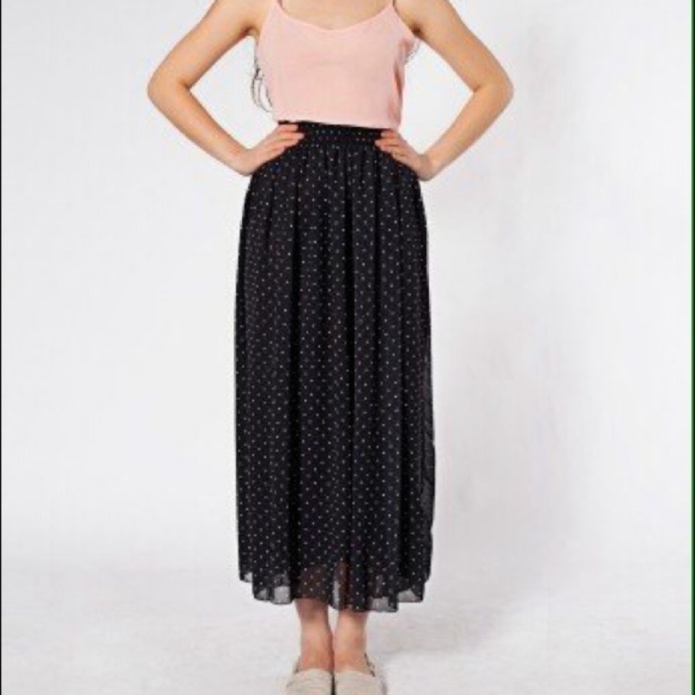 ❌SOLD❌ Dbl chiffon black polka dot maxi skirt AA