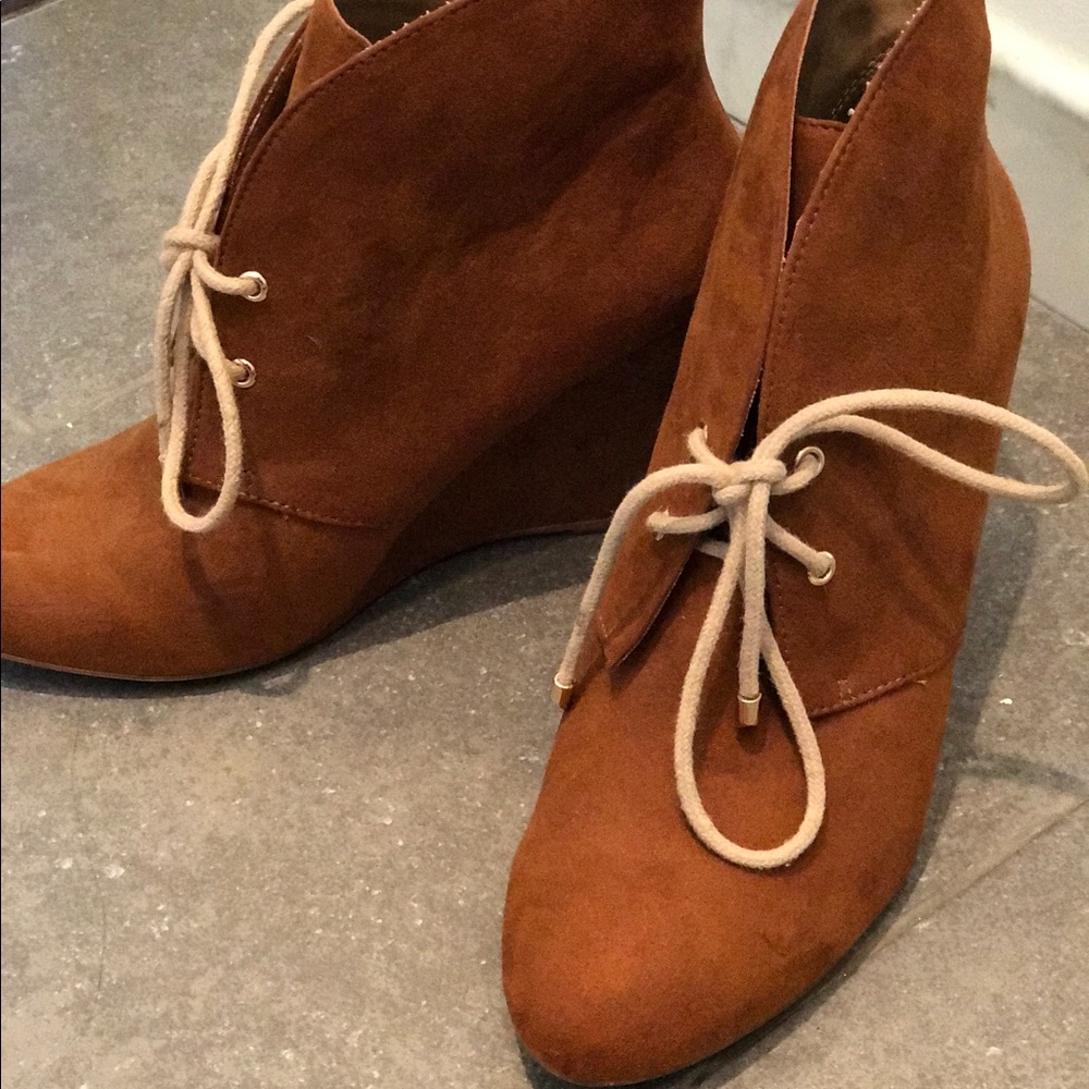 Zara, lace-up, suede wedge heels.