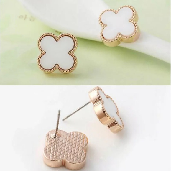 Kat's Boutique Jewelry - ✨last pair✨Gold Toned White Clover Stud Earrings