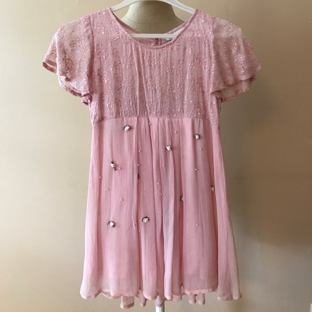Jennifer Moore Pink Appliqued Dress