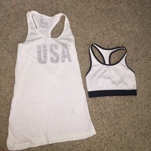 White USA Nike shirt and a white sports bra