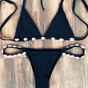 Black with shell halter bikini set