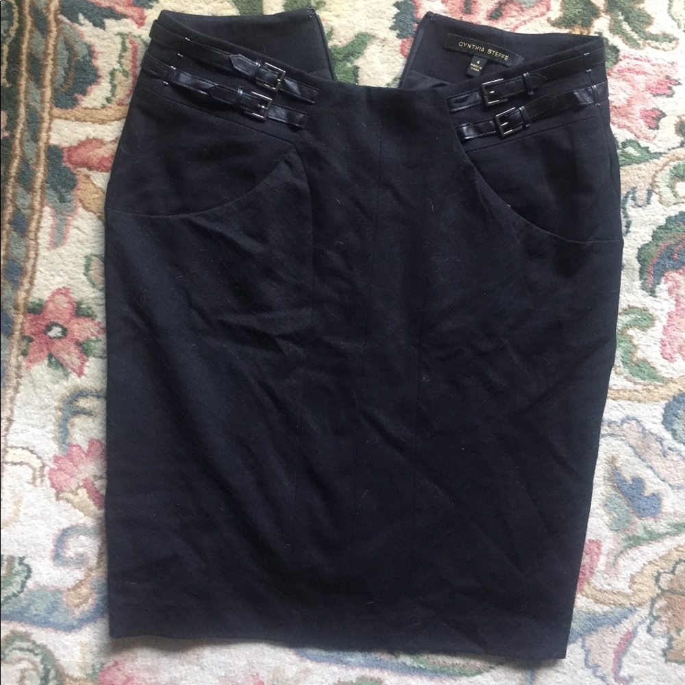 Sexy black pencil skirt with buckles