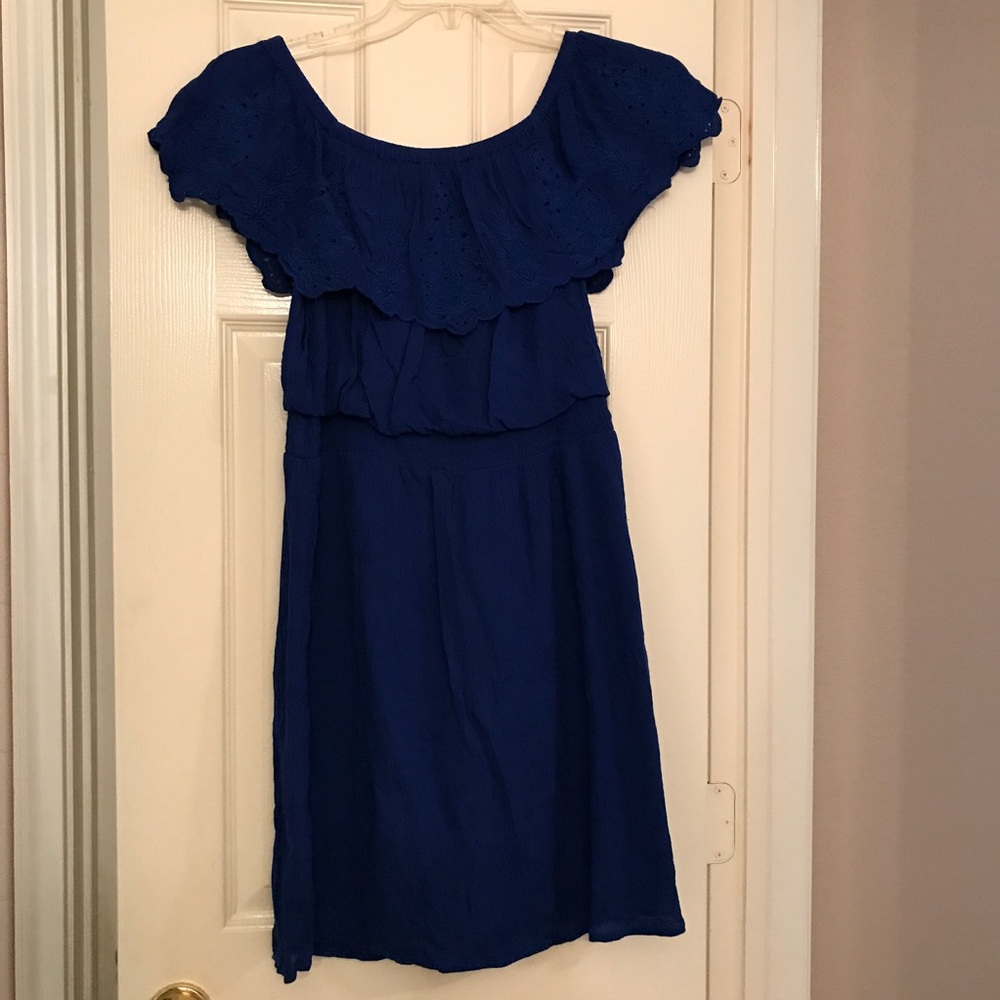 Blue off the shoulder peasant dress