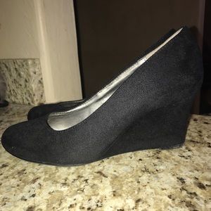 Black suede wedges