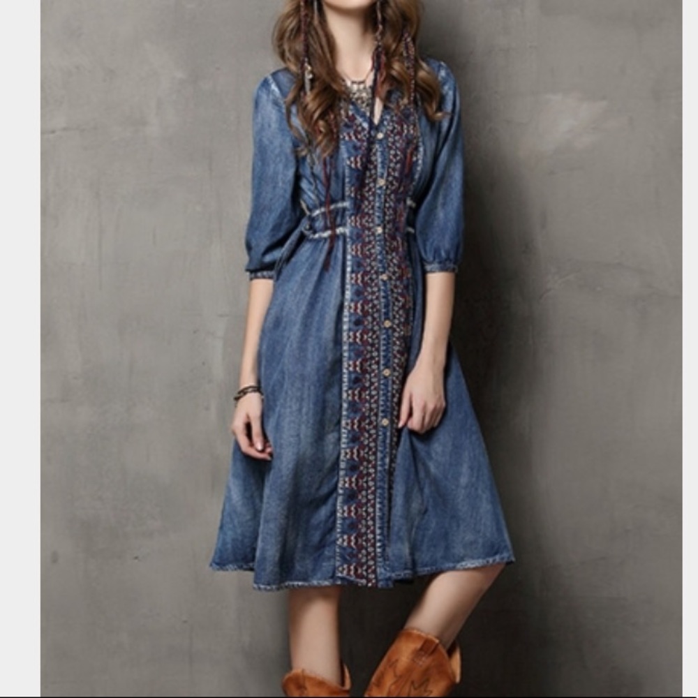 Denim embroidered dress