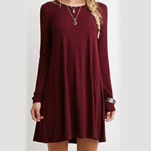 Woman's loose casual o-neck long sleeve mini dress