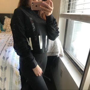 Vs pink lace up cropped hoodie