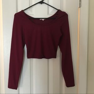 Burgundy long sleeve crop top