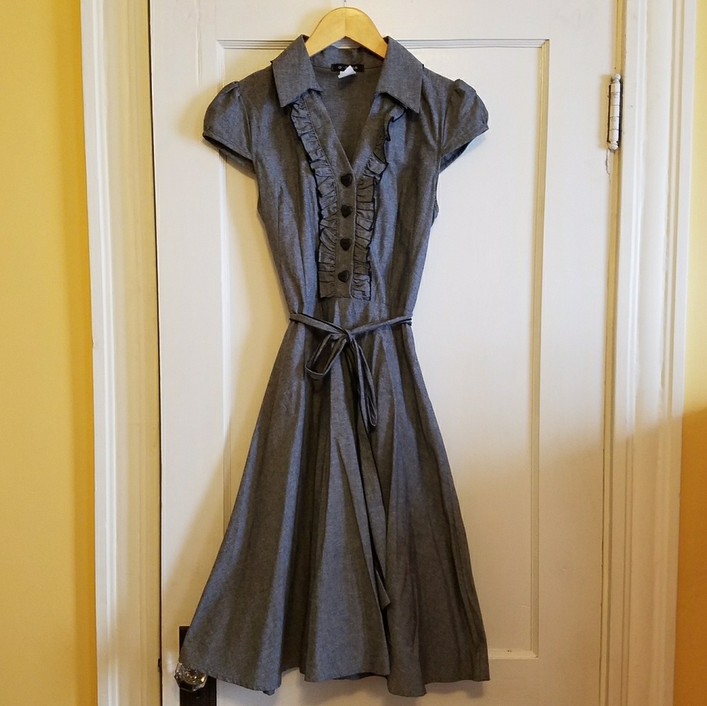 Gray Modcloth A-line dress with ruffle detail