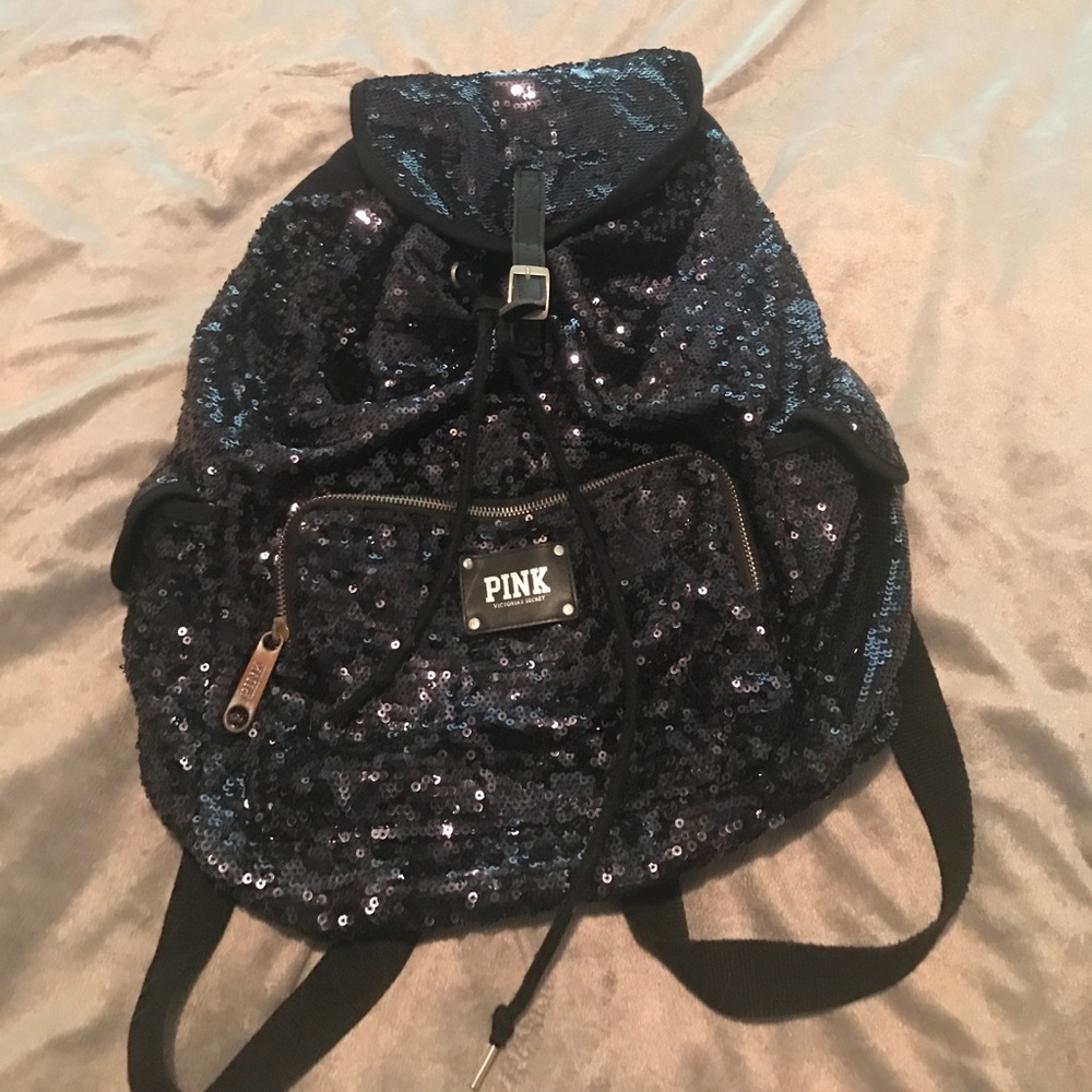 VS Pink all black sequin backpack