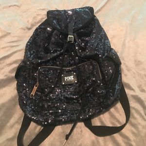 VS Pink all black sequin backpack