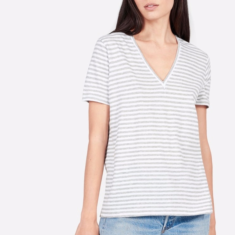 EVERLANE Oversized V Neck Tee, white/grey stripe