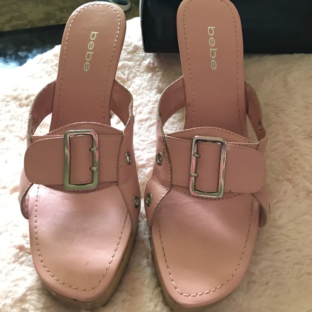 Bebe pink leather stilettos with wood bottom - Picture 3 of 7