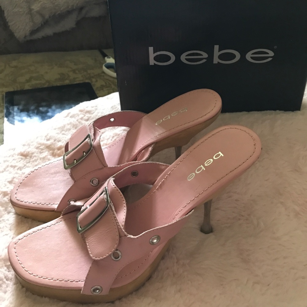 Bebe pink leather stilettos with wood bottom - Picture 4 of 7