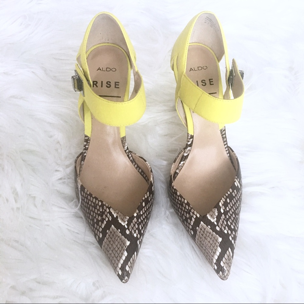 ALDO Rise Neon Yellow & Snake Print Mule - Picture 2 of 4