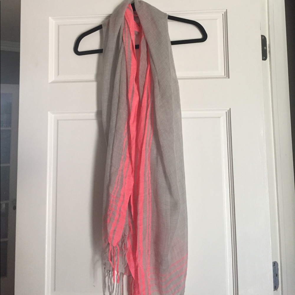 Neon pink and light gray summer weight scarf