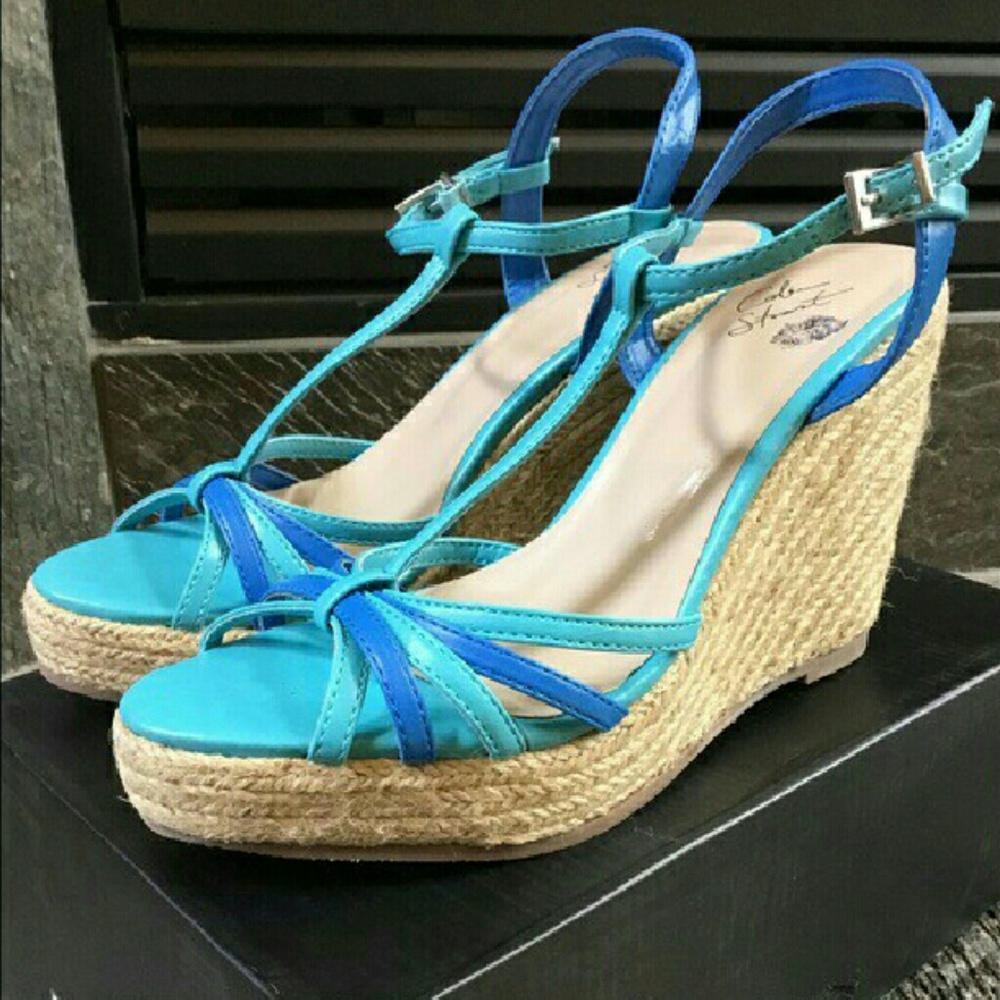 NEW Colin Stuart Wedges Blue and Turquoise Sz 7.5